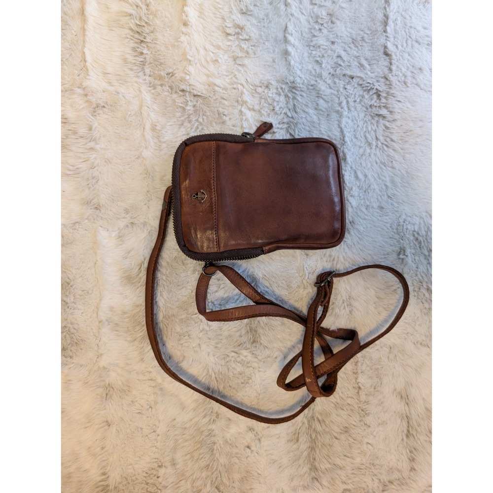Harbour 2nd Distressed Genuine Leather Cell Phone Crossbody Bag Cognac Brown